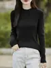 Suéter verde liso, 100% algodão, corte justo, gola alta discreta, suéter de tricô, novo estilo outono/inverno feminino