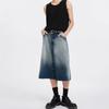 Calções Jeans Rasgados Lavados Estilo Retrô Americano Transfronteiriços de Verão Cintura Média Largos de Perna Larga Degradê Azul para Homens