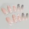 Mariposa de Perla Rota Uñas Portátiles Uñas Largas Estilo Ballet Parches de Manicura Francesa Degradada Uñas Postizas con Diamantes Estereoscópicos