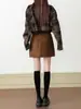 Falda Vintage de Ante Marrón para Mujer, Nueva Falda Mini de Línea A Adelgazante de Cintura Alta Anti-Exposición Otoño/Invierno 13576