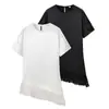 Ins Moda Europeia e Americana Transfronteiriça 2026 Nova Moda Estilosa Roupas Femininas Atacado Manga Curta Solta Renda Costura Assimétrica Camiseta