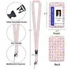 Insignia de Flor Pequeña a Cuadros con Hebilla Retráctil Portatarjetas de Autobús con Impresión UV Portatarjetas de Comida Portacarnet de Trabajo con Cordón