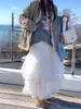 Falda de Encaje Blanca para Mujer Otoño e Invierno Nueva Falda de Gasa Línea A Dulce Princesa Esponjosa Pastel Larga