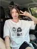 Camiseta Curta com Cordão e Fenda Estilo Coreano Feminina Verão 2024 Solta Tendência Design Ins com Senso de Design Top Irregular de Meia-manga