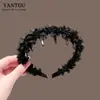 Faixa de Cabelo Enrolada com Renda de Pérola para Mulheres com Dentes Antiderrapante Cartão de Cabelo de Pressão para Sair Faixa de Cabeça para o Topo Craniano para Lavar o Rosto Usar