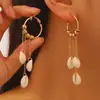 Colar com Pingente Empilhado de Concha e Estrela do Mar, Brincos com Franjas para Mulheres, Joias de Alto Padrão Estilo Férias no Oceano