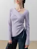 Senso de Design Elegante Francês Suéter de Tricô de Manga Longa Top Feminino Primavera e Outono Preguiçoso Versátil Suéter Roxo