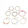 Pulseira Cruzada Europeia e Americana de Joias Étnicas Geométricas com Contas Coração de Pêssego Pulseira Colorida de Contraste com Flores Feitas à Mão e Contas de Arroz para Mulheres