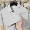 Camiseta Polo Masculina de Algodão e Linho Fino de Verão, Respirável, com Gola Lapela, Manga Curta e Meio Zíper