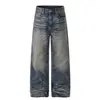 Gd003 Calle Principal Estilo Americano Unisex Mezclilla Lavada Vintage con Diseño de Bigotes de Gato Frotados a Mano Jeans Holgados para Hombre