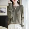 Suéter de punto holgado de manga larga con cuello en V y lentejuelas para otoño para mujer, moderno y elegante, estilo "old money"