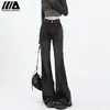 Jeans Feminino Slima Cinza Preto Novo Primavera e Outono 2024 Cintura Alta Emagrecimento Lavado Borda Desfiada Calça Flare Sem Barra