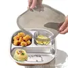 [Liquidación] Plato de Cena Infantil de Acero Inoxidable Plato de Comida para Bebé Dibujos Animados Caja de Almuerzo Portátil Compartimentada para el Hogar y Estudiantes