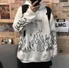 Otoño e Invierno Estilo Harajuku Bf Hip-Hop Callejero Estampado de Llama Retro Sudadera Holgada con Capucha Ropa de Pareja Forrada de Polar Moderna