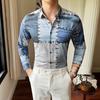 Camisa de manga comprida de lapela masculina transfronteiriça não passa roupa de tendência de impressão digital camisa de moda de rua 3014