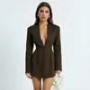 Amazon Transfronteiriça Moda Feminina 2026 Outono Nova Moda Cor Sólida Decote V Manga Longa Botão Sexy Vestido Blazer