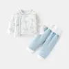 Conjunto de Algodão Fino para Bebê Casaco e Calça de Algodão para Bebê 40g Acolchoado Engrossado Roupas de Casa Outono e Inverno Roupas Íntimas Roupas Divididas