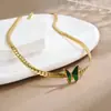 Ins Design de Luxo Leve de Nicho Sense Borboleta Verde Colar Gargantilha Retro Francesa Corrente de Clavícula Corrente de Pescoço Elegante Tendência