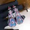 Brilhantes Brincos Roxos Íris em Forma de Guitarra, Luxuosos Brincos de Festa Estilo Palácio, Acessórios de Orelha Femininos de Luxo Leve de Alta Qualidade