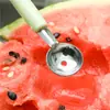 Pá de aço inoxidável dupla para fazer bolinhas de frutas, faca de escultura ondulada, colher para sorvete, melancia, travessa de frutas
