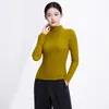 Top Miyake de color liso con pliegues y manga larga, textura de grano de maíz, cuello semi-alto, elástico, corte ajustado, camiseta versátil