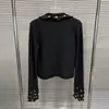 Cardigan de Tricô Elegante de Alta Qualidade com Design de Pequeno Aroma, Gola V, Bordado com Contas e Acabamento de Orelha, Nova Coleção Outono/Inverno 2025