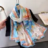 Estilo Elegante Estampado Flores Cortadas Primavera y Verano Bufanda de Seda Bufanda Larga Grande Sentido Avanzado Chal de Viaje Protector Solar Bufanda para Mujer Turbante