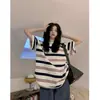 2026 Nuevo Verano Estilo Casual Holgado Manga Corta Estudiante Versátil Top Camiseta de Manga Corta Rayada Estilo Americano para Mujer