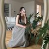Chic Coreano Verano Dulce y Picante Diseño Plisado Rayas Cintura Alta Tubo Hombros Descubiertos Tirante Tirantes Vestido