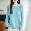 Suéter de Punto de Algodón Puro con Cuello Redondo de Manga Larga para Mujer, Color Sólido, Hueco, Holgado, Camisa Base Superior, Nuevo Otoño/Invierno 2026