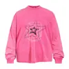Camiseta masculina criativa de manga longa com estampa de estrela de cinco pontas e efeito desgastado, corte solto, marca moderna, gola redonda para primavera e outono