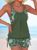 Traje de baño tankini de dos piezas transfronterizo para mujer, Amazon holgado con cordón lateral, talla grande, traje de baño que cubre las caderas