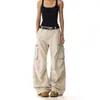 Jeans workwear de alta rua retrô americano na cor damasco para homens e mulheres, nova marca da moda, design solto de perna larga, calça comprida de nicho