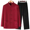 Conjunto de traje Tang de manga larga para hombre de otoño, nuevo estilo chino para hombres de mediana edad y mayores, adecuado para abuelos, atuendo de banquete de bodas, primavera y otoño