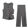 Comercio Exterior Ropa de Mujer 2026 Verano Moda Europea y Americana Ajuste Delgado Chaleco con Botones Decorados de Cuello en V + Conjunto de Pantalones Largos para Mujer L420693/