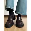 Sapatos mocassins de couro com sola silenciosa, couro macio, sola grossa, salto alto, adequados para mulheres baixinhas, salto grosso, que aumenta a altura, sapatos pequenos de couro estilo britânico