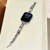 Pulseira de metal com corrente em forma de H com strass e lantejoulas, adequada para Apple Watch S11 S12, Huawei Fit5, Xiaomi Redmi