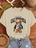 Camiseta Estampada con Letras de California de Oso Mecánico de Dibujos Animados para Mujer Casual Cuello Redondo Manga Corta Algodón Ropa de Verano Y2K Holgada