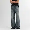 Jeans de Sarja Lavada com Efeito Desgastado Estilo Americano Masculino Outono Inverno 2026 Novas Calças Longas Largas