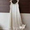 [Perlado] 26 Estilo Primavera y Otoño Bata de Imitación de Acetato para Mujer, Bata de Tirantes Estilo Princesa Blanco Perla, Se Puede Usar Afuera como Ropa de Casa