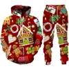 Conjunto de Moletom com Capuz e Calça de Moletom para Outono e Inverno de Natal, Venda Quente na Amazon, com Estampa 3D para Esportes Casuais