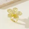 Venta Caliente Transfronteriza Europea y Americana Lujo Ligero Sensación de Alta Gama Anillo Metálico de Flor Flor de Cinco Pétalos Anillo Abierto Ajustable para Dedo Joyería