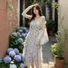 Vestido de tirantes estilo Puro Deseo para Mujer, Nuevo Estilo Primavera y Verano, Falda Floral Estilo Francés por Encima de la Rodilla para Mujer