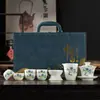 Conjunto completo de porcelana branca para chá terno presente porcelana jade gordura de ovelha simples chinesa conjunto de chá kung fu caixa de couro presente de inauguração