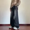 Calça Jeans Vintage Azul de Perna Larga para Homens, Novo Estilo Americano High-Street de Outono, Calça Casual Elegante Lavada Solta de Perna Reta