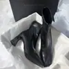 Botas Delgadas de Cuero Genuino Elástico de Tacón Alto, Punta Cuadrada, Cremallera Lateral, Botas Cortas de Tacón Grueso de Nicho Nuevo, con Temperamento para Mujer