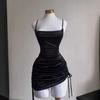 Moda Americana Sexy Vestido Nuevo Verano Plisado Espalda Descubierta Cordones Tirantes Adelgazante Chica Caliente Falda Ajustada Caderas Hermana Real