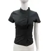Camisa Negra de Manga Corta de Verano Nuevo Estilo Cuello Alto Diseño de Moda Nicho para Mujer Ajuste Delgado Elegante Top de Oficina Venta al por Mayor