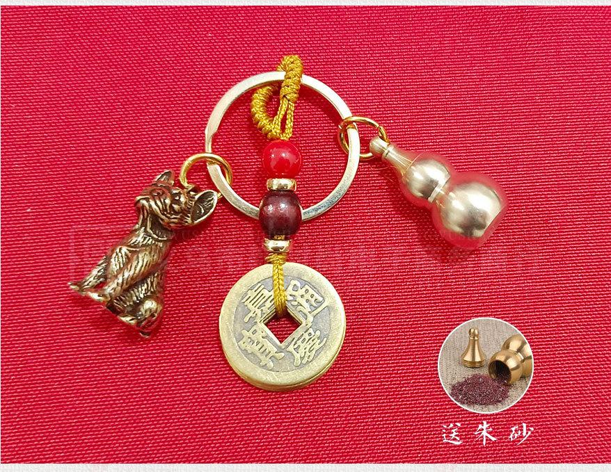 复古做旧十二生肖五帝钱黄铜挂件个性立体生肖小铜器葫