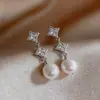 Estilo Coreano Fresco Nicho Zircônia Estrela Pingente Pérola Brinco de Tarraxa Moda Brincos Simples Luxo Leve Toque de Luxo Joias de Orelha Mulheres